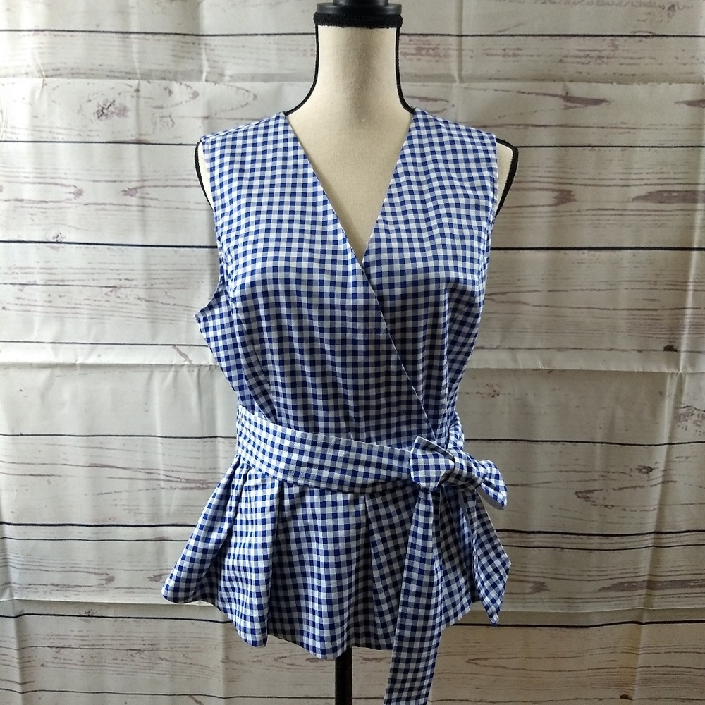 7th Avenue NY & Company Blue Gingham Peplum Top